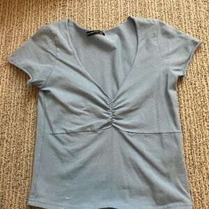 Brandy Melville Blue Ruched V-Neck Women's Top